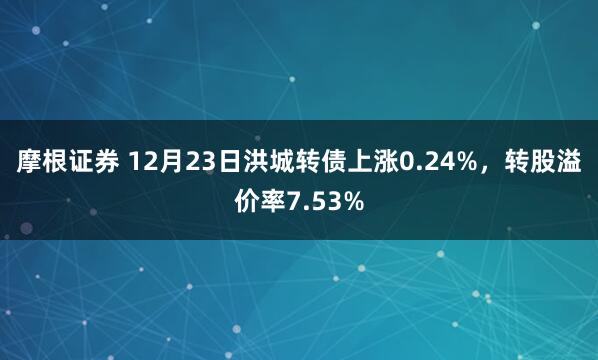 摩根证券 12月23日洪城转债上涨0.24%，转股溢价率7.53%
